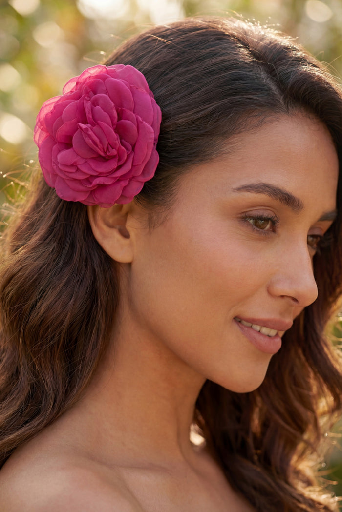 Presilha De Cabelo Flor De Tule Rosa Yacamim #863