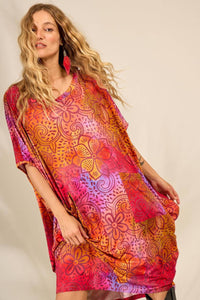 Yacamim Pink Printed Oversized Sweatshirt with Pouch Pocket B7