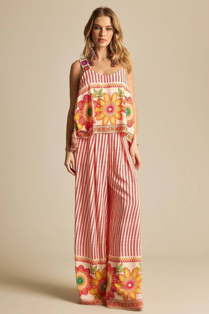 Yacamim Red Striped Elasticated Wide-Leg Pants A33