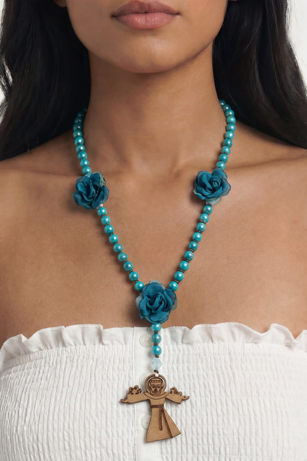 Yacamim Cyan Saint Francis Of Assisi Rosary Necklace