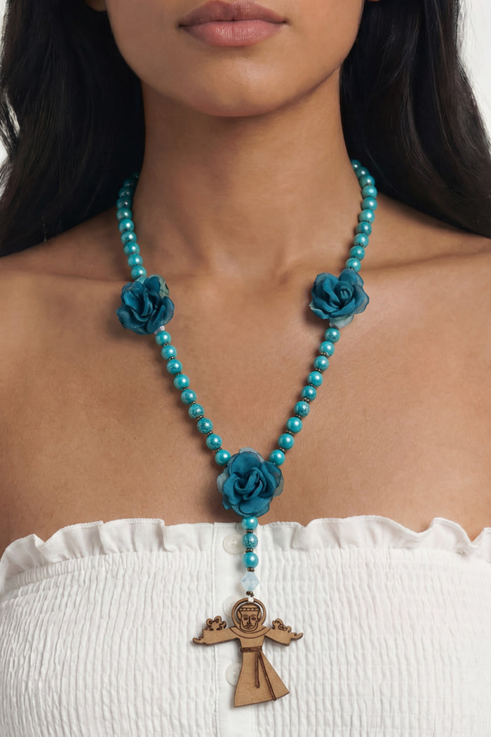 Yacamim Cyan Saint Francis Of Assisi Rosary Necklace