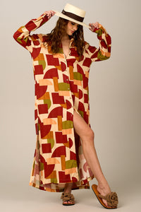 Yacamim N4 Long Oversized Geometric Print Shirt