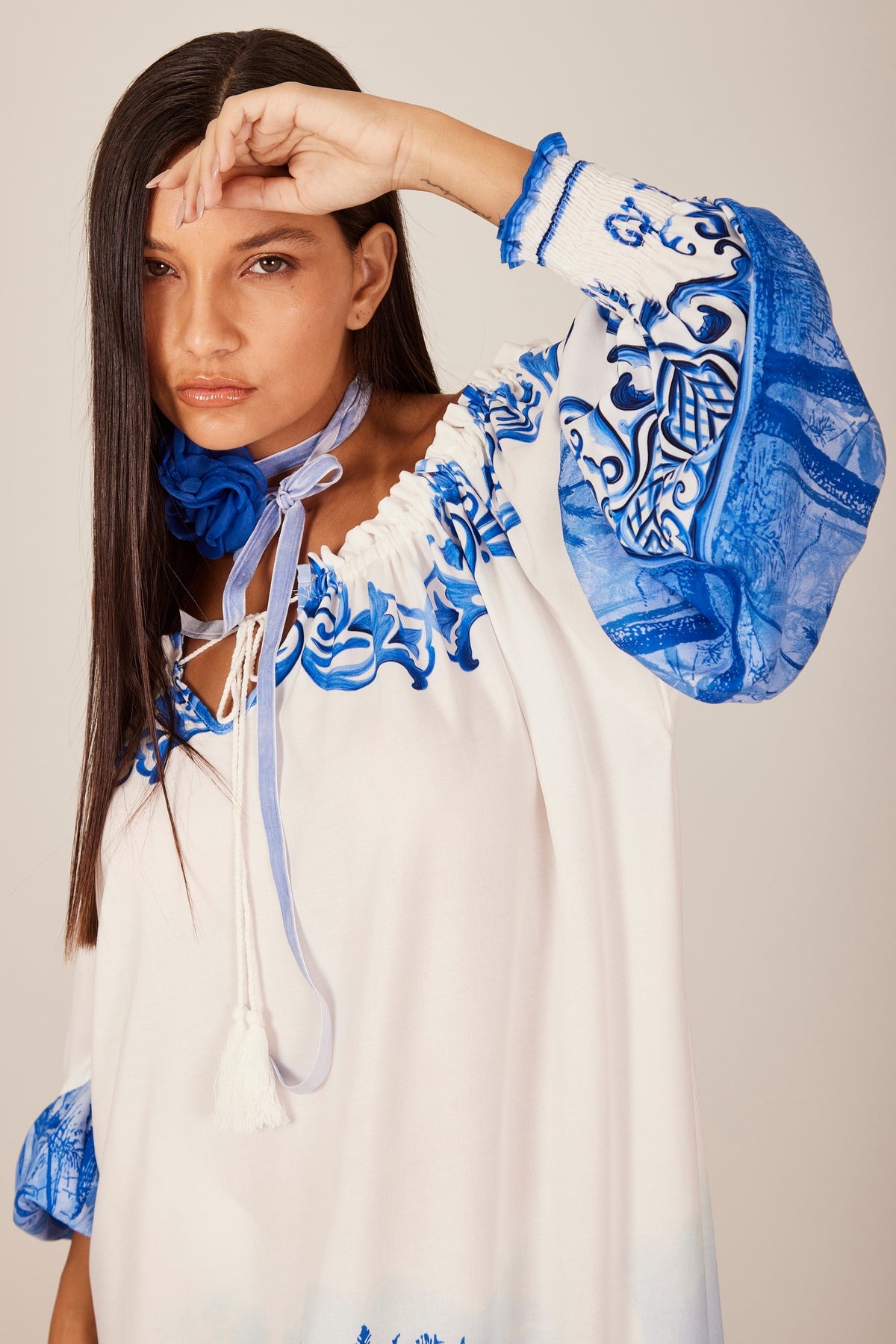 Yacamim C8 Printed Blue Gypsy Long Dress