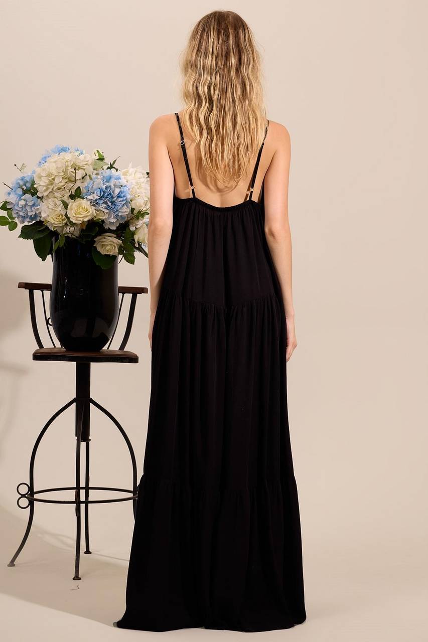 Black Yacamim Long Dress with Adjustable Straps