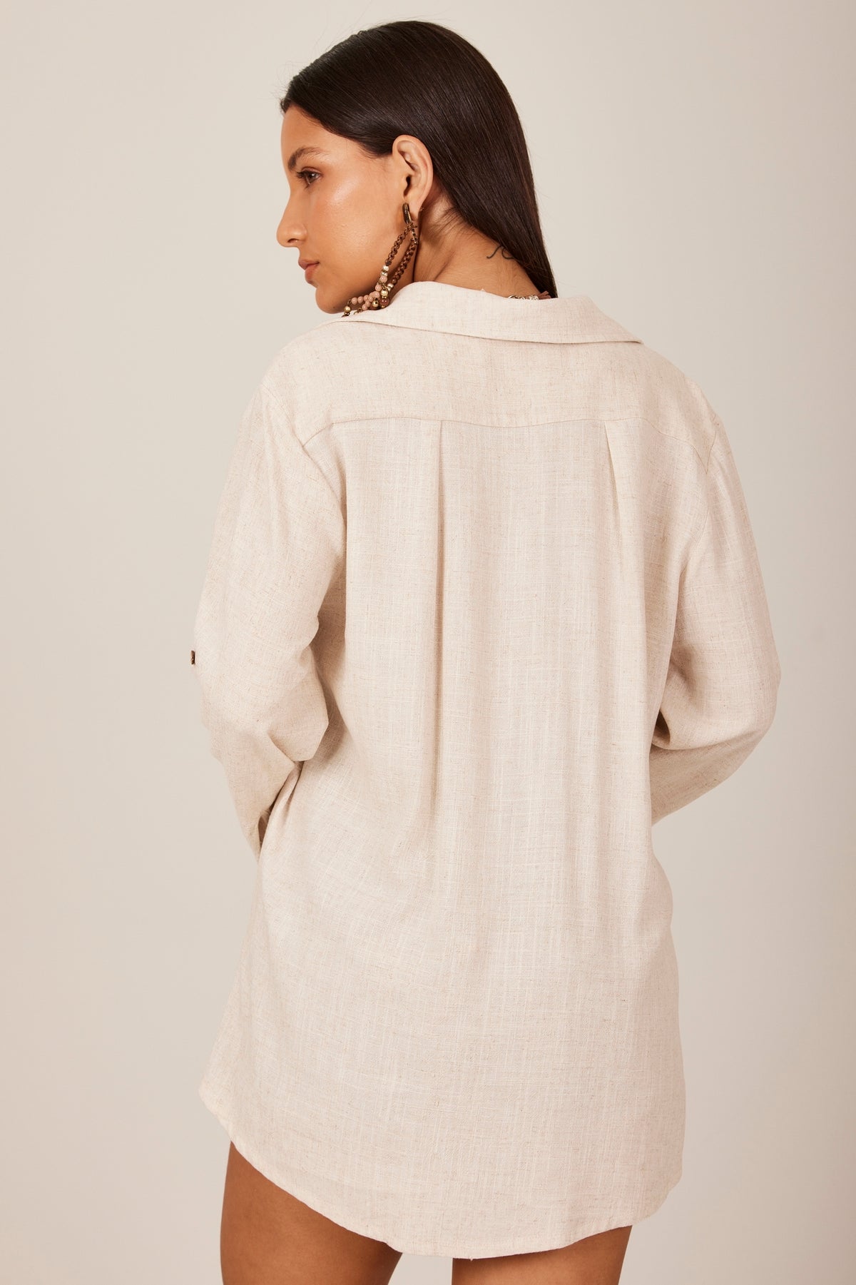 Yacamim A7 Basic Beige Linen Shirt