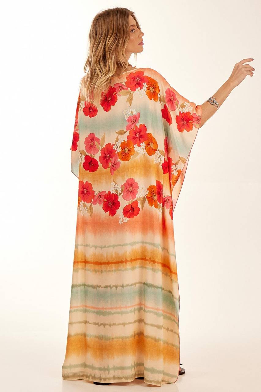 Yacamim Floral Digital Print Loose Long Kaftan