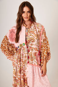 Pink Crochet Patchwork Cashmere Print Short Dress Yacamim C16