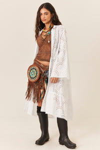 Vestido Midi Broderie Com Mangas Flare Branco Yacamim D12