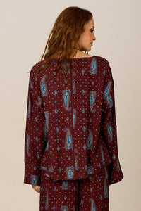 Yacamim Wide Brown Paisley Print Bat Sleeve A20
