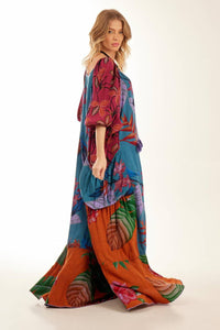 Yacamim Patchwork Print Wide Long Dress With Puffy Sleeves