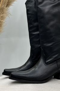 Yacamim Black Leather Pointed-Toe High-Shaft Boots #127