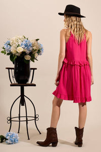 Yacamim Pink Ruffled Strap Mini Dress D17