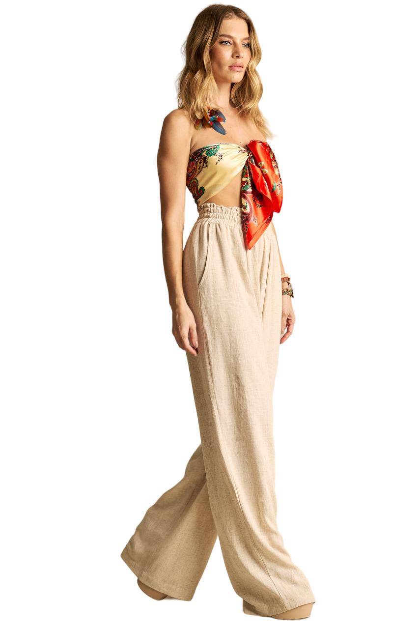 Yacamim G5 Beige Linen Straight Trousers