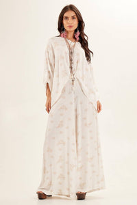Yacamim Off-White High-Waisted Printed Wide-Leg Pants