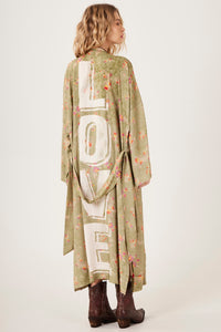 Yacamim J10 Olive Green Long Kimono with Love Print