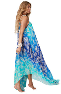 Q7 Pira Omomba'e and Yacamim Collection Blue A-line Midi Dress with Straps