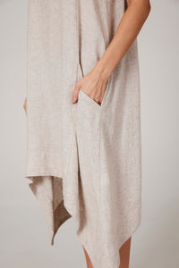 Yacamim E27 Plain Beige Linen Sleeveless Short Dress