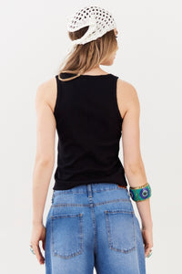 Yacamim Black Ribbed Tank Top A19