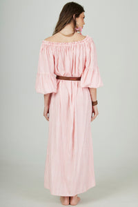 Yacamim D22 Pink Striped Off-the-Shoulder Midi Dress with Drawstring
