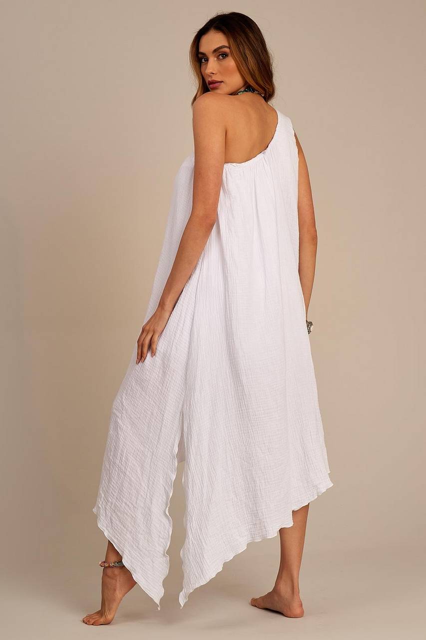 Yacamim B16 White One-Shoulder Sleeveless Transversal Blouse