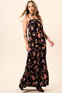 Yacamim C1 Printed Black Long Dress with Adjustable Straps