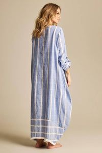 Yacamim Light Blue Plaid Linen Long Dress