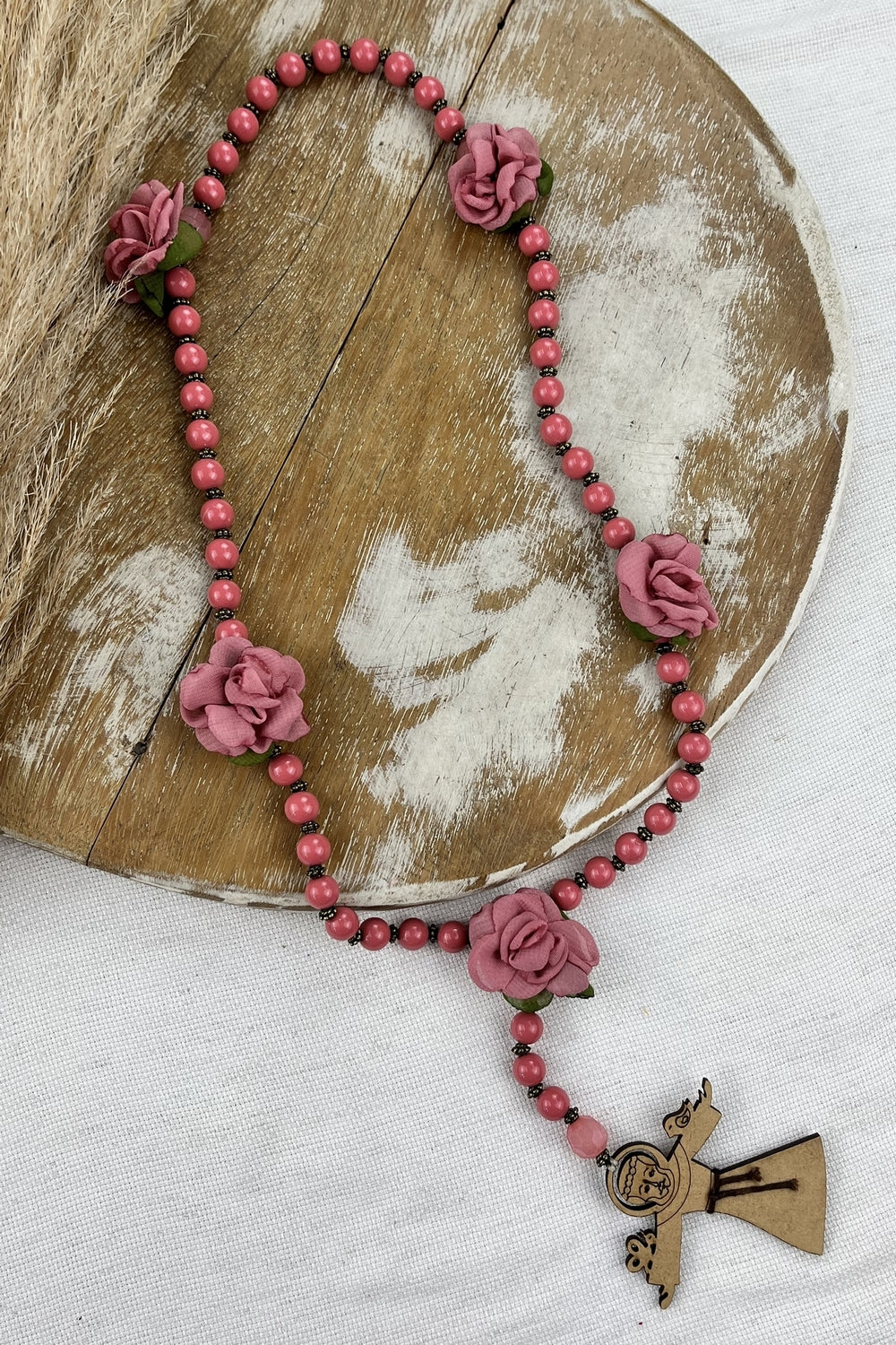 Yacamim Pink Saint Francis of Assisi Rosary Necklace #167