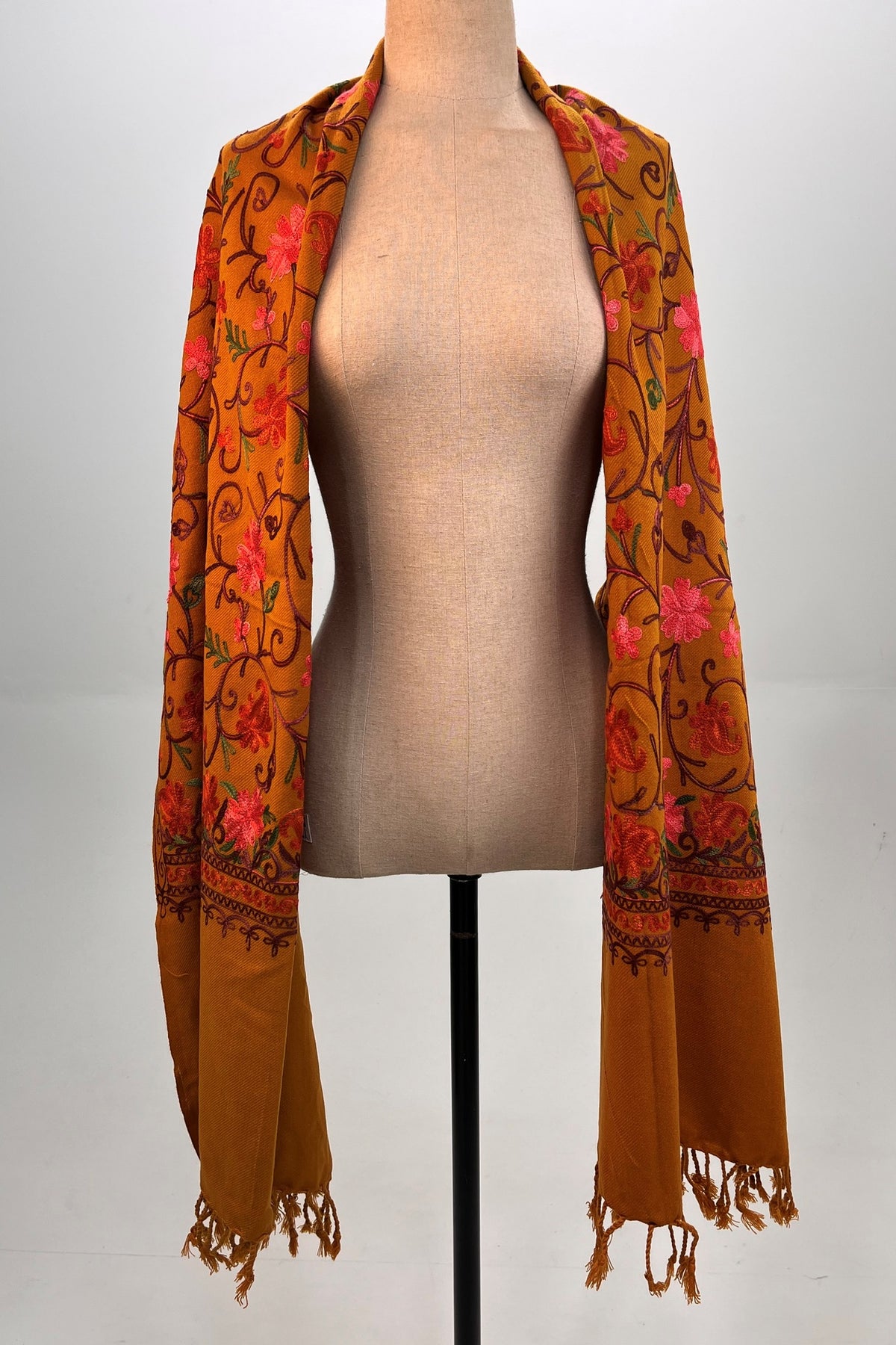 Caramel Embroidered Cashmere Scarf Yacamim #335