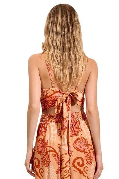 Orange Printed Cropped Top with Back Tie Yacamim A6