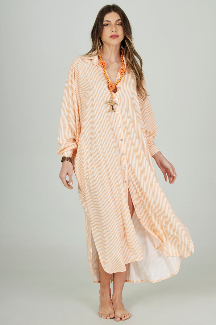 Yacamim L4 Striped Orange Long Loose Shirt