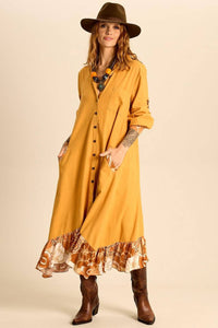 Chemise Midi Com Babados Patchwork Mostarda Yacamim P3