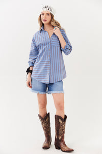 Yacamim Blue Striped Loose Shirt A3