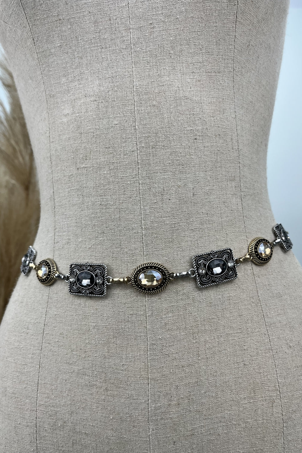 Yacamim Thin Metallic Gold Belt with Stones #215