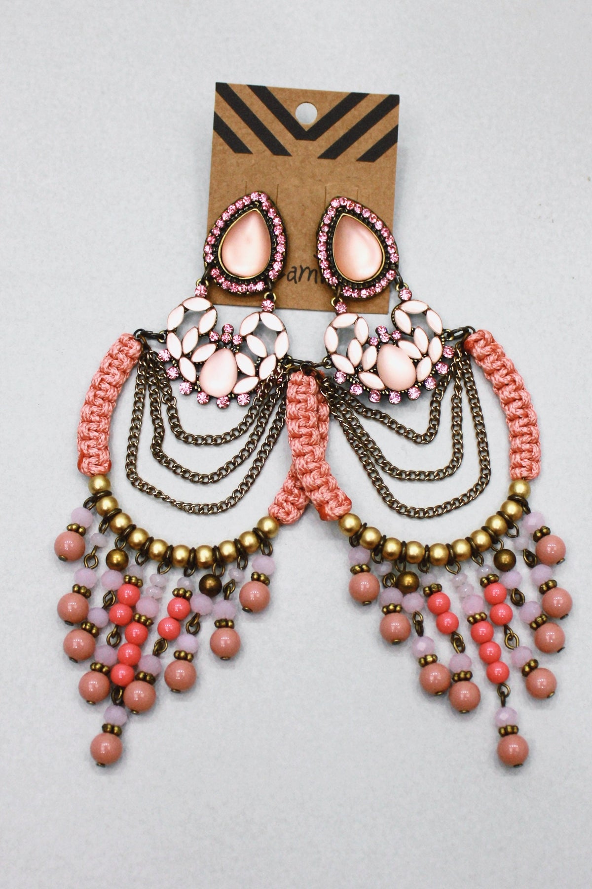 Rosé Beaded and Macramé Earring Yacamim #404
