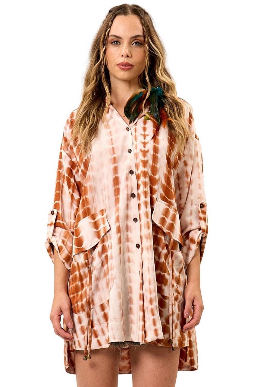 Yacamim N5 Brown Digital Tie-Dye Short Hooded Shirt