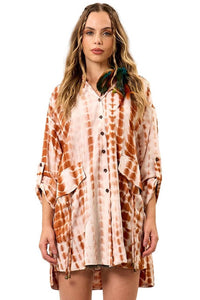 Yacamim N5 Brown Digital Tie-Dye Short Hooded Shirt