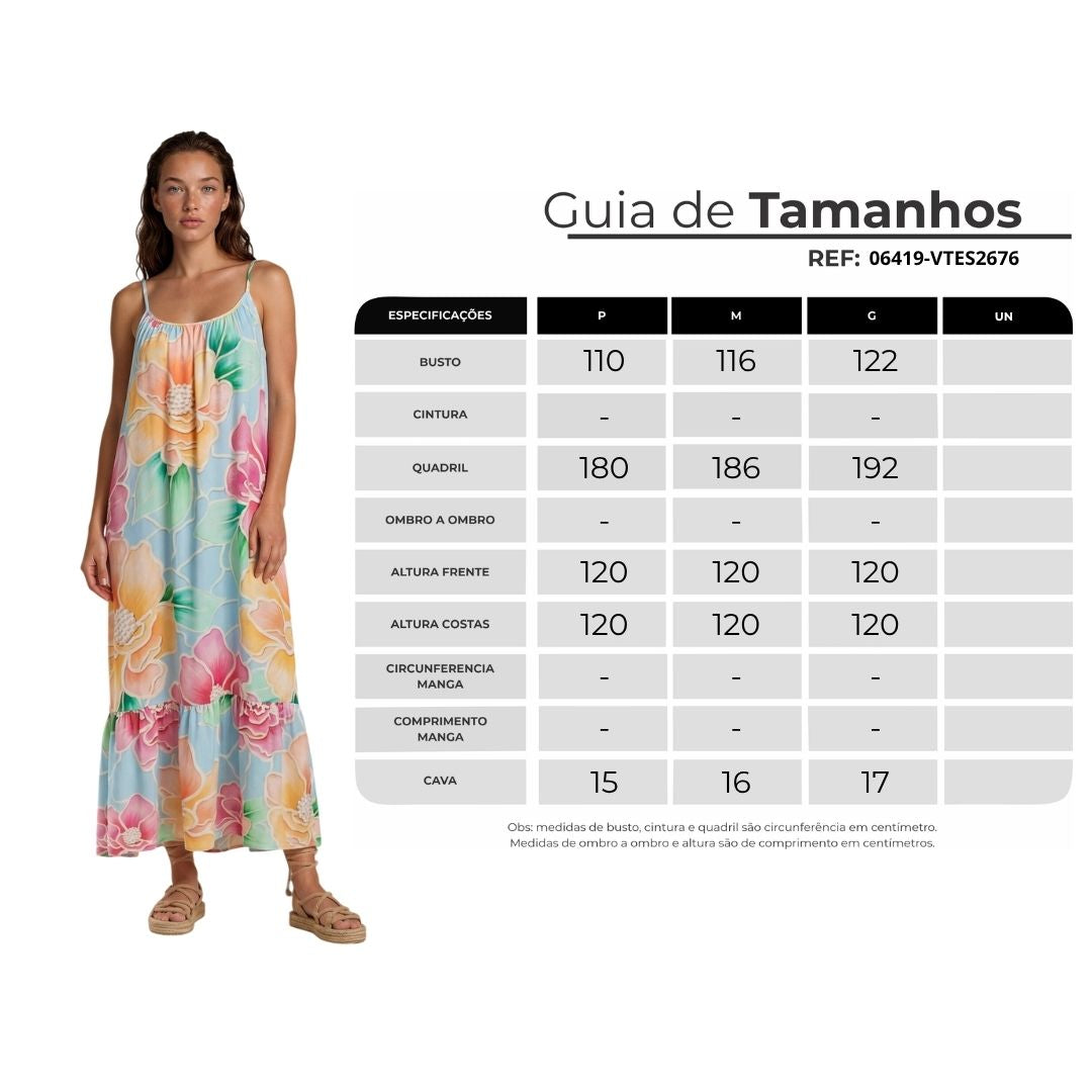 Vestido Longo De Alças Reguláveis Azul Claro Estampado Yacamim E18