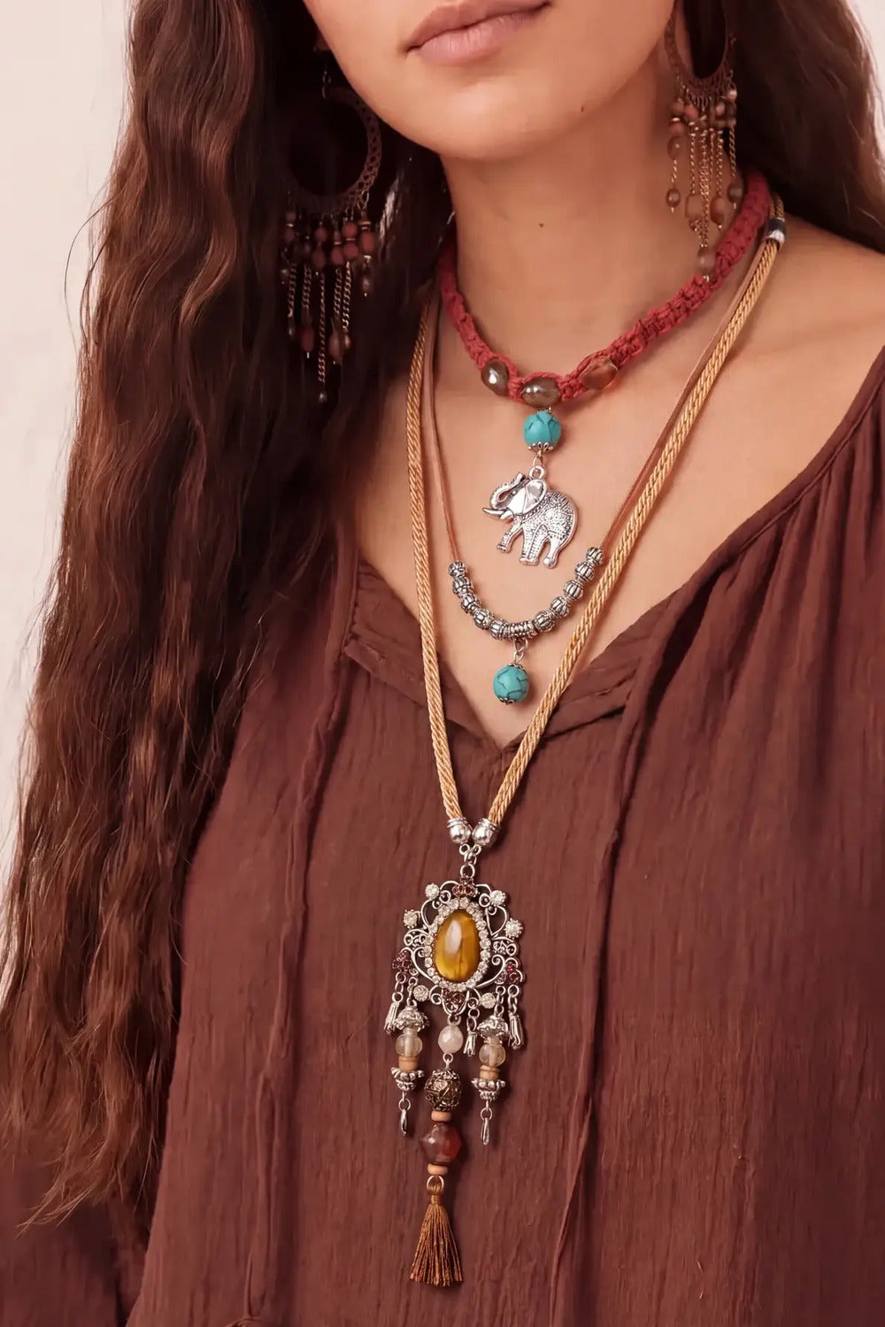 Handmade Beige Faux Leather Necklace with Yacamim Stone #1107