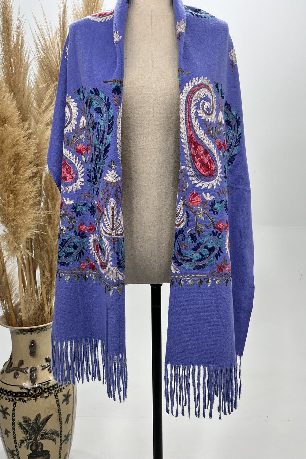 Embroidered Lilac Cashmere Scarf Yacamim #237
