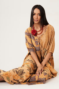 Light Brown Patchwork Midi Dress Yacamim E28