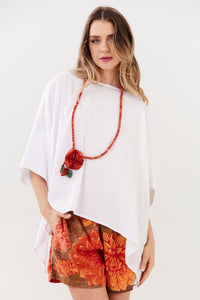 White Yacamim B21 Wide Blouse with Off-the-Shoulder Neckline