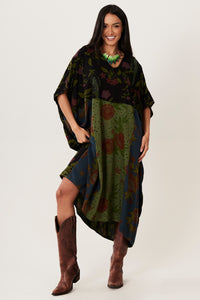 Yacamim Black and Green Patchwork Midi Kaftan I5