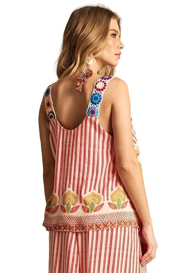 Yacamim Striped Red Crochet Strap Tank Top A34