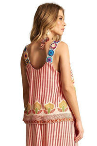Yacamim Striped Red Crochet Strap Tank Top A34