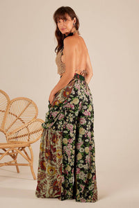 Dark Green High-Waisted Patchwork Palazzo Pants Yacamim