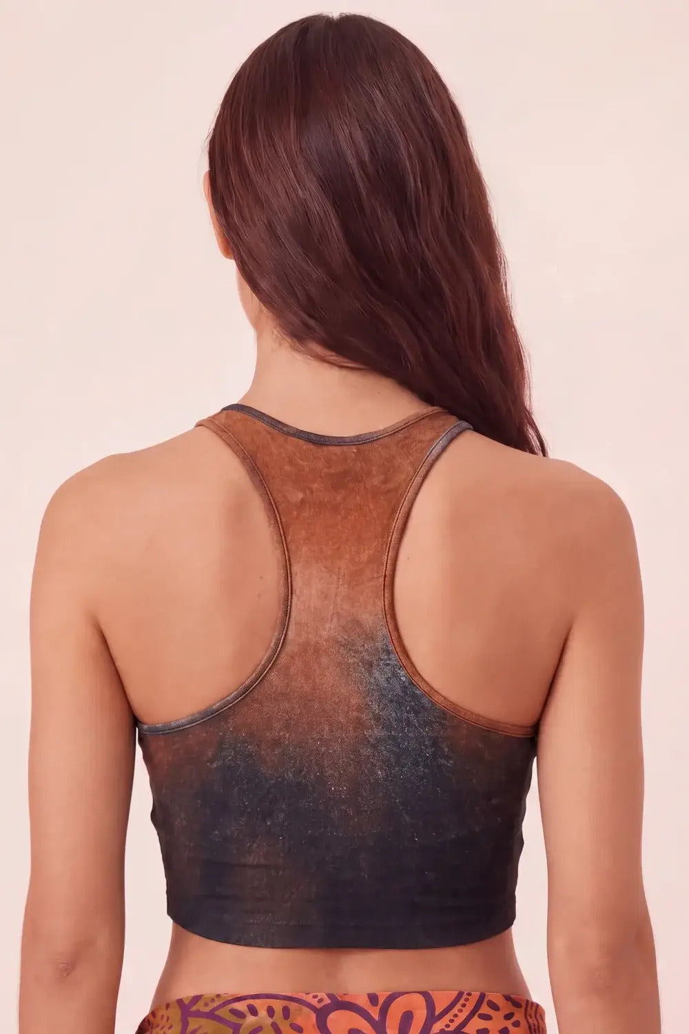 Yacamim B17 Brown and Gray Digital Print Racerback Crop Top