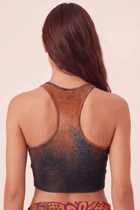 Yacamim B17 Brown and Gray Digital Print Racerback Crop Top