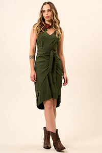 Yacamim Dark Green Sleeveless Dress with Side Flaps C15