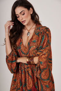 Brown Long Dress Cashmere Print Yacamim D11
