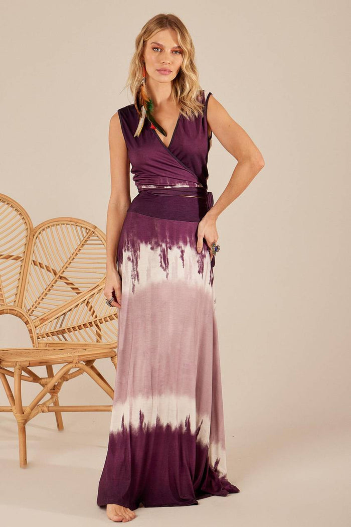 Basic Long Purple Digital Tie Dye Skirt